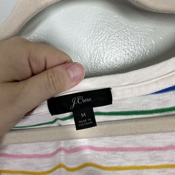 J Crew M Rainbow Stripe White Scoopneck T-shirt Dress Casual Summer Pride - Picture 3 of 5